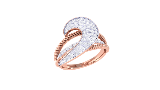 Lumiere Twisted Texture and Sculptural Sparkle Yellow Gold Ribbon Ring - 0.62 Ct Round Cut Diamonds Pave