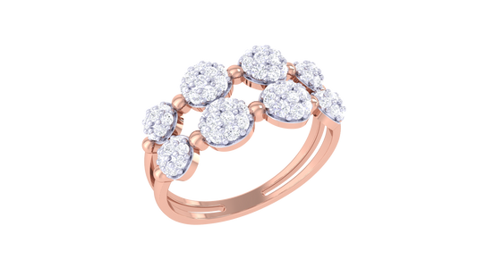 Eclat Twin Row Cluster Gold Ring - 0.53 Ct Diamond Cluster