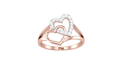 Lumiere Twin Heart Embrace Ring in Rose Gold With - 0.16 Ct Round Diamond Accents