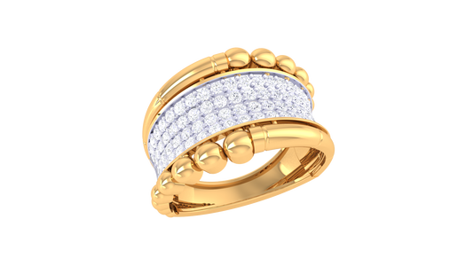 Lumiere Rose Gold Beaded Band Ring With 0.68 Ct Round Diamonds – Textured Luxury and Radiant Rows