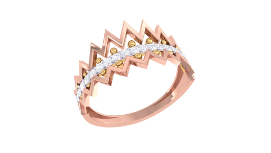 Lumiere Chevron Crown Gold Ring - 0.15 Ct Sparkling Diamonds