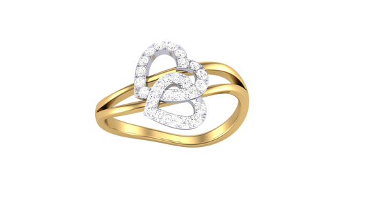 Lumiere Twin Heart Ring In Yellow Gold – 0.21 Ct Round Diamonds