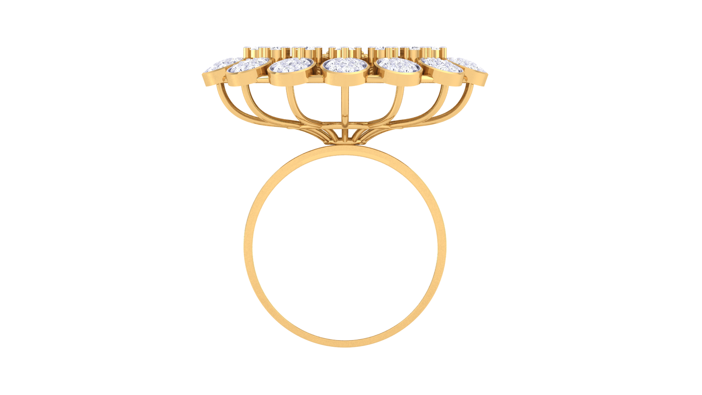 Artisan Golden Blossom Dome Ring – 1.10 Ct Sparkling Diamonds