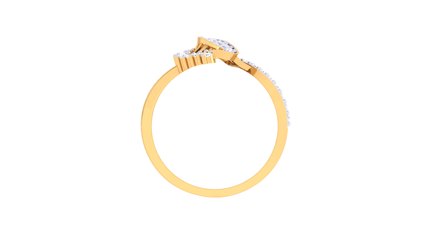 Lumiere Cascade Leaf Yellow Gold Ring – 0.29 Ct Round Cut Diamond With Dazzling Display