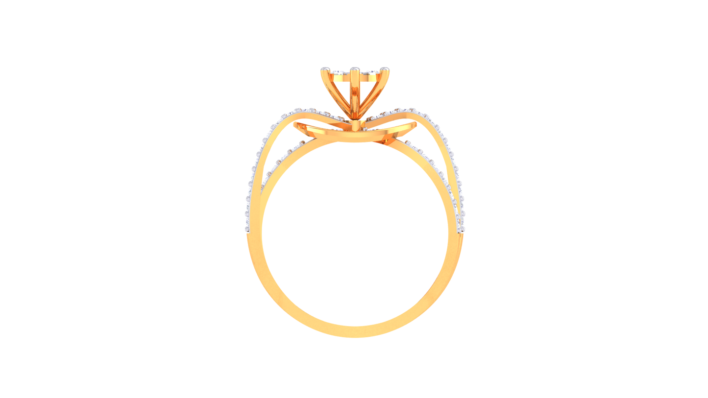 Trilune Radiance Éclipsée Gold Ring – 0.48 Ct Luminous Round Diamond