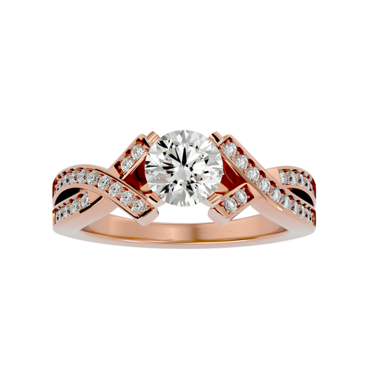 Iconique Beautiful Signature Design - 2.18 Ct Round Diamond Gold Ring