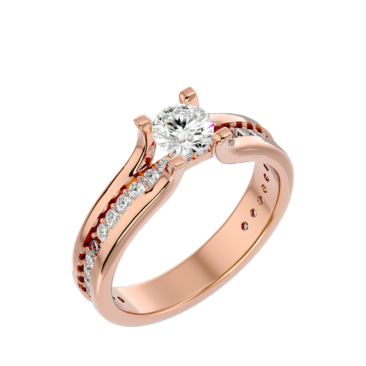 Lumière Beautiful Halo - 0.97 Ct Round Diamond Gold Ring