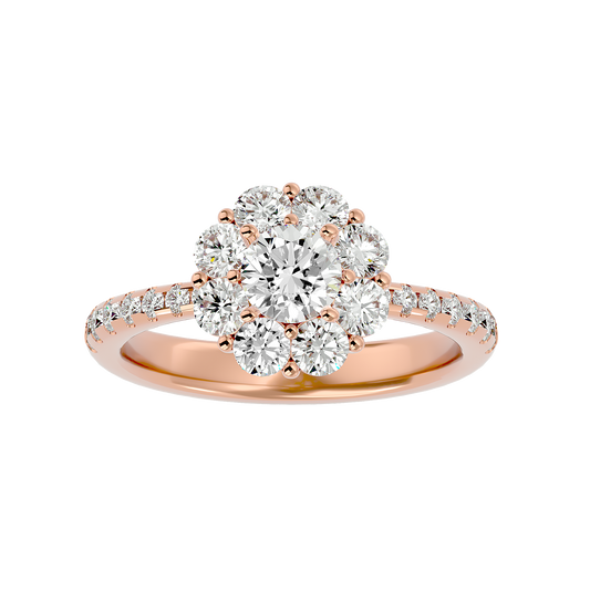 Éclat Fleuron Floral Cluster: 1.64ct Round Brilliant Halo Ring in Gold