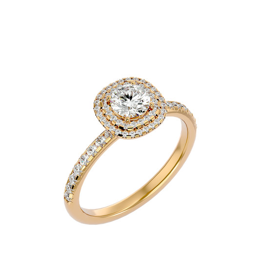 Lumière Yellow Gold Double Halo Round Brilliant Diamond Engagement Ring- 0.93Ct