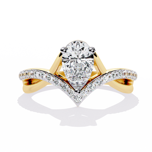 Captivating Pear-Cut Solitaire with Pavé Accents In Gold - 0.94 Ct