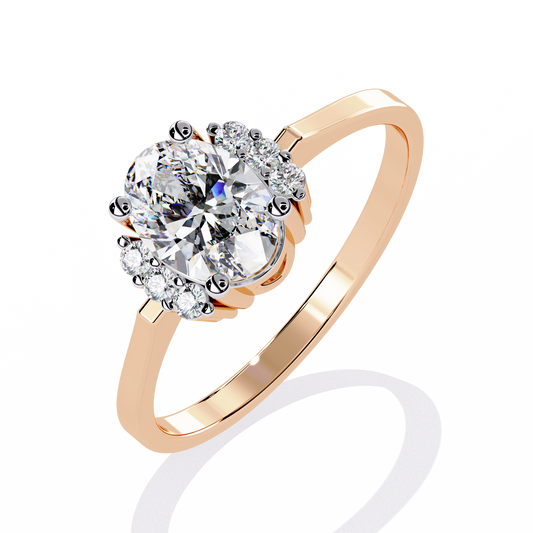 Elegant Oval Diamond Solitaire Ring with Floral Cluster Accents - 0.72 Ct