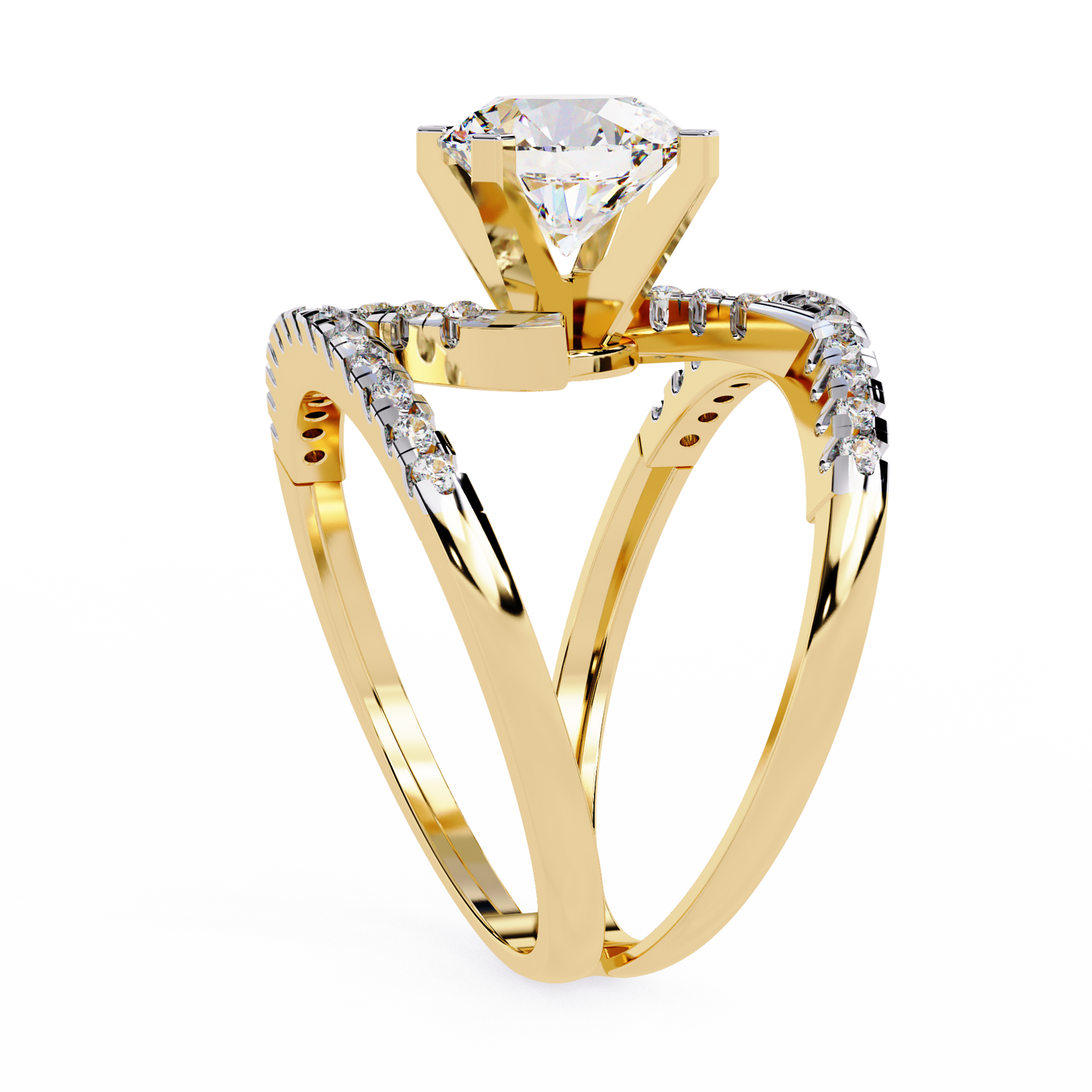 The Avant-Garde Swirl Round Diamond Ring In Gold - 2.38 Ct