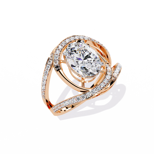 "Cosmic Orbit" Oval Diamond Cocktail Ring In Gold - 7.78 Ct
