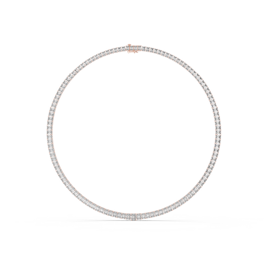 24.06ctw Yellow Gold Graduated Emerald Cut Diamond Tennis Necklace