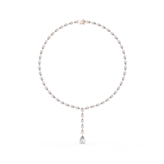 22.98ctw Solid Gold Pear Cut Diamond Tennis Y-Necklace Lariat Choker