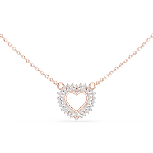 0.38ctw Solid Gold Double Halo Open Heart Pendant Diamond Accent