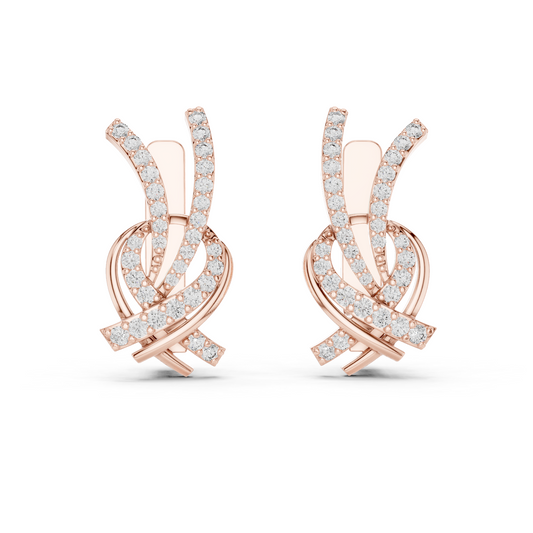 0.51CTW Diamond Ribbon Knot Huggie Earrings in Yellow Gold