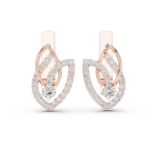 0.55 CTW Diamond Layered Leaf Huggie Hoop Earrings in Yellow Gold