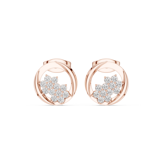 Floral Orbit Diamond Stud Earrings in Yellow Gold : 0.30CTW Round Brilliant