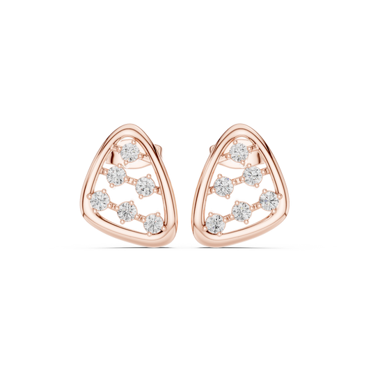 Geometric Prism Diamond Stud Earrings in Yellow Gold : 0.35CTW Round Brilliant