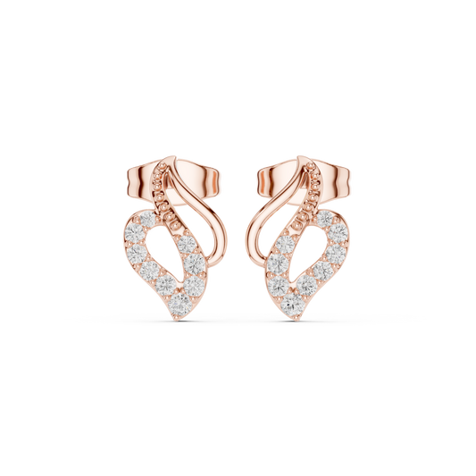 Swirl Leaf Diamond Cluster Stud Earrings in Yellow Gold : 0.16CTW