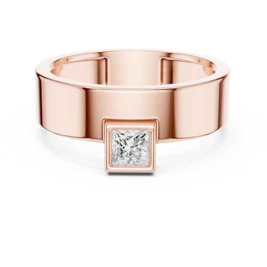 Yellow Gold Princess Cut Diamond Solitaire Band | 0.25CTW Dropped Bezel Minimalist Ring