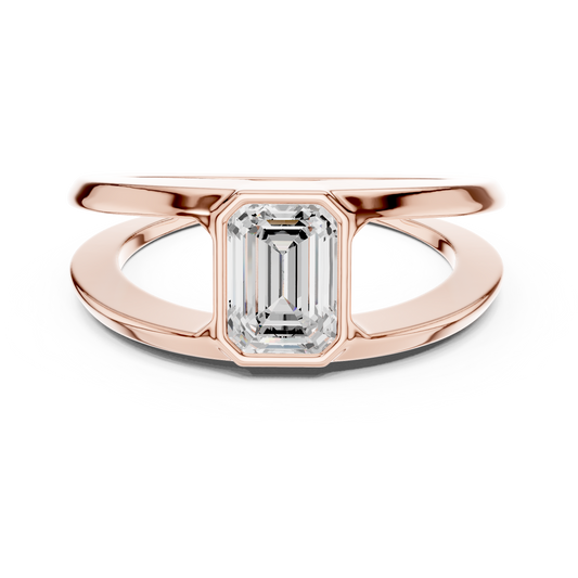 1ct Modern Emerald-Cut Diamond Split-Shank Bezel Ring in Yellow Gold