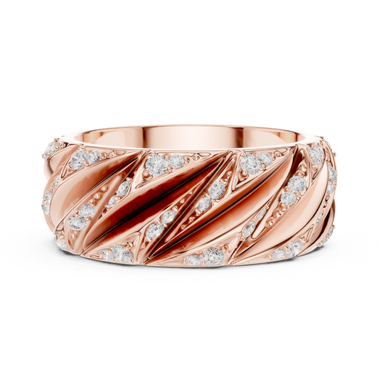 Yellow Gold Twisted Cable Diamond Band | 0.63CTW Fluted Statement Ring
