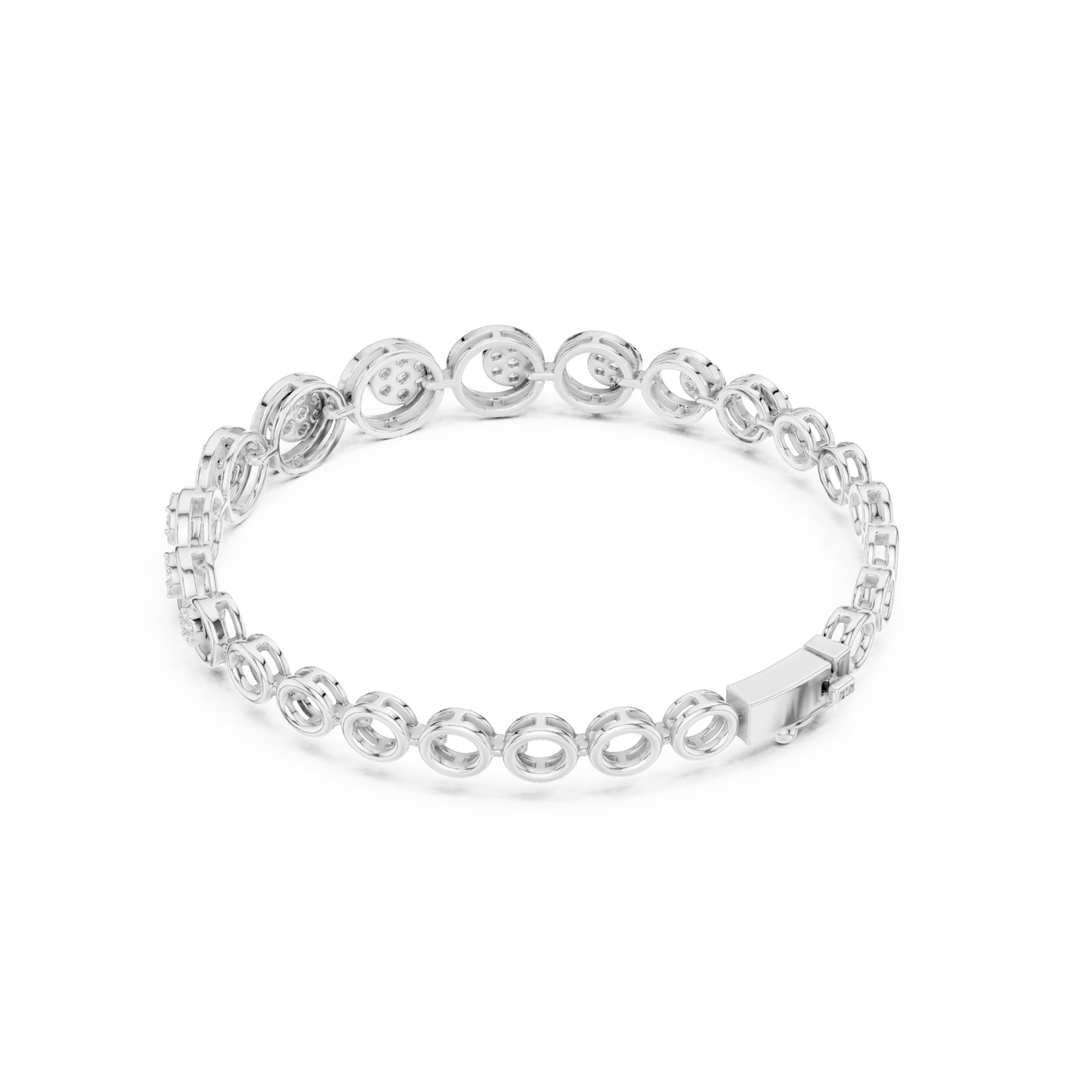 0.83CTW Diamond Floral Cluster Circle Link Gold Bracelet