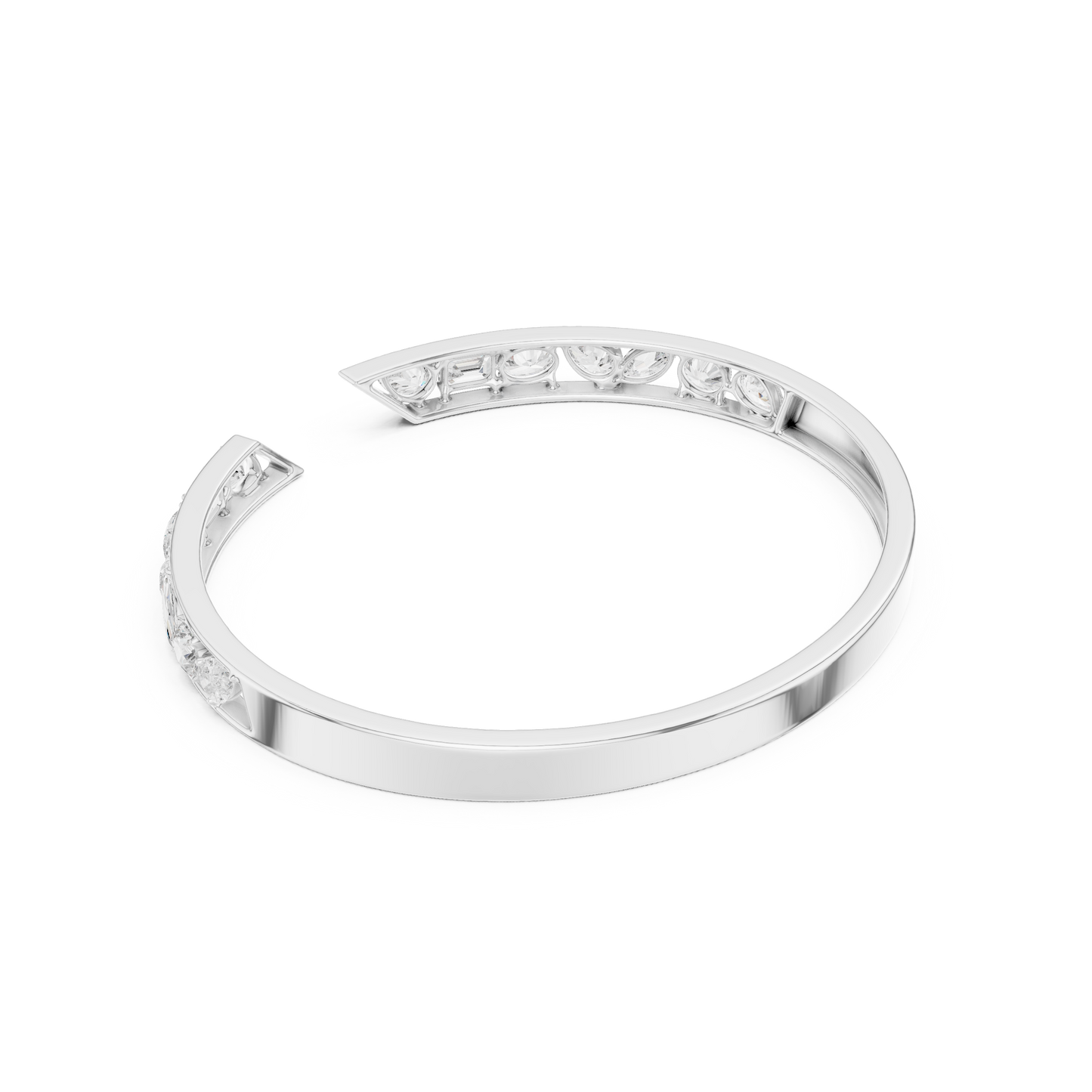 3.51CTW Mixed Diamond Open Cuff Bangle | Gold Geometric Bracelet