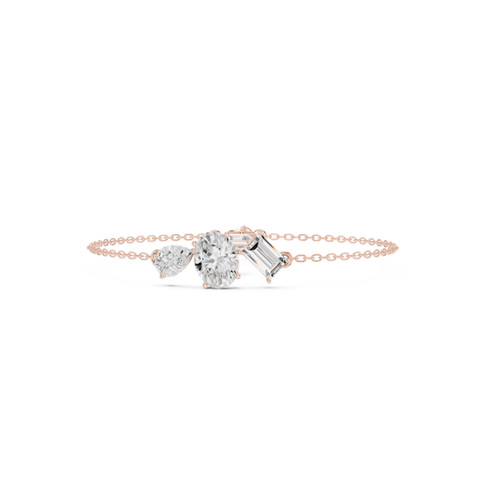 3.25CTW Mixed Shape Diamond Cluster Chain Bracelet - Yellow Gold