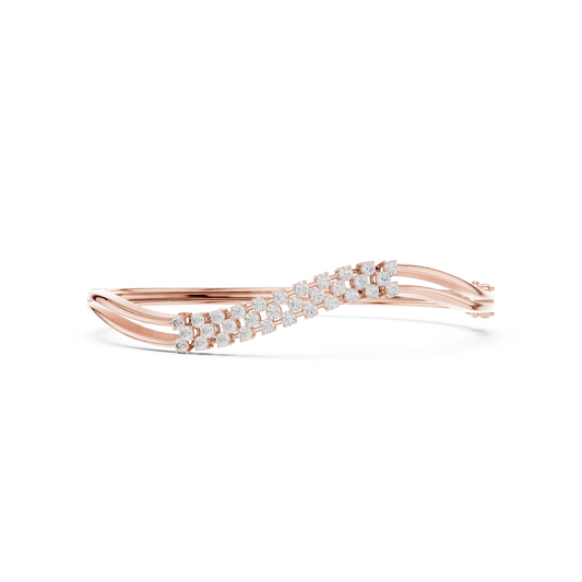 0.96 Carat Multi-Row Diamond Wave Bypass Bangle Bracelet - Yellow Gold