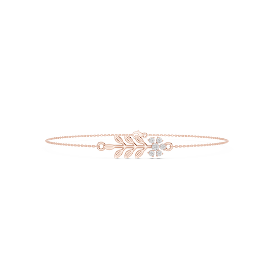 0.11 Carat Diamond Flower & Leaf Branch Gold Chain Bracelet