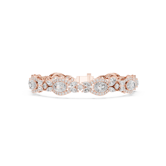 10.78CTW Oval & Marquise Diamond Halo Link Bracelet - Yellow Gold