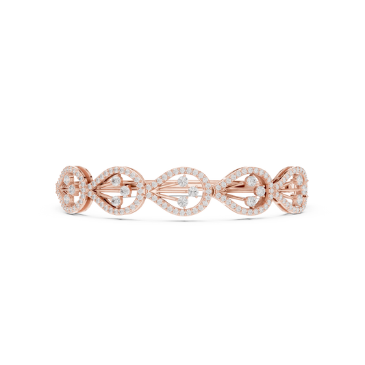1.75 Carat Pear Shape Diamond Halo Filigree Bangle Bracelet - Yellow Gold