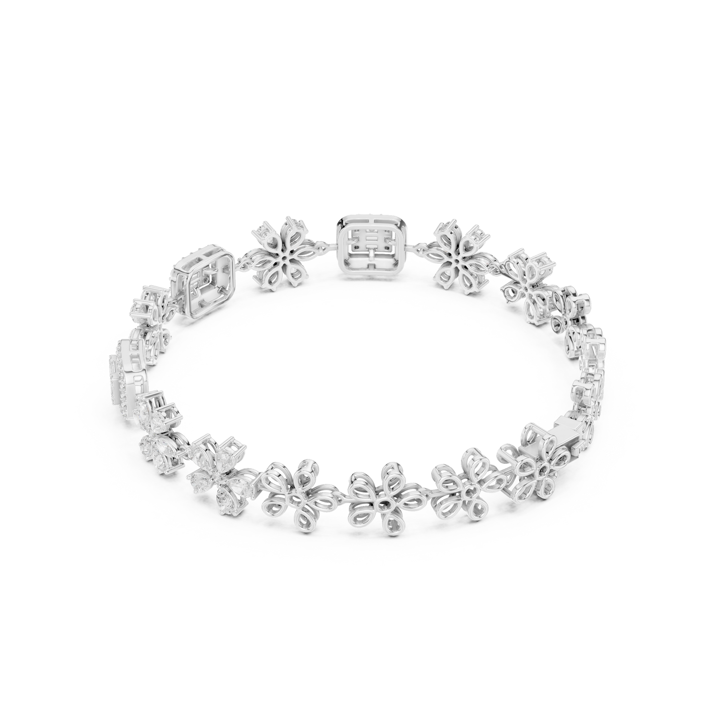 3.83CTW Baguette & Marquise Diamond Floral Link Bracelet - Yellow Gold