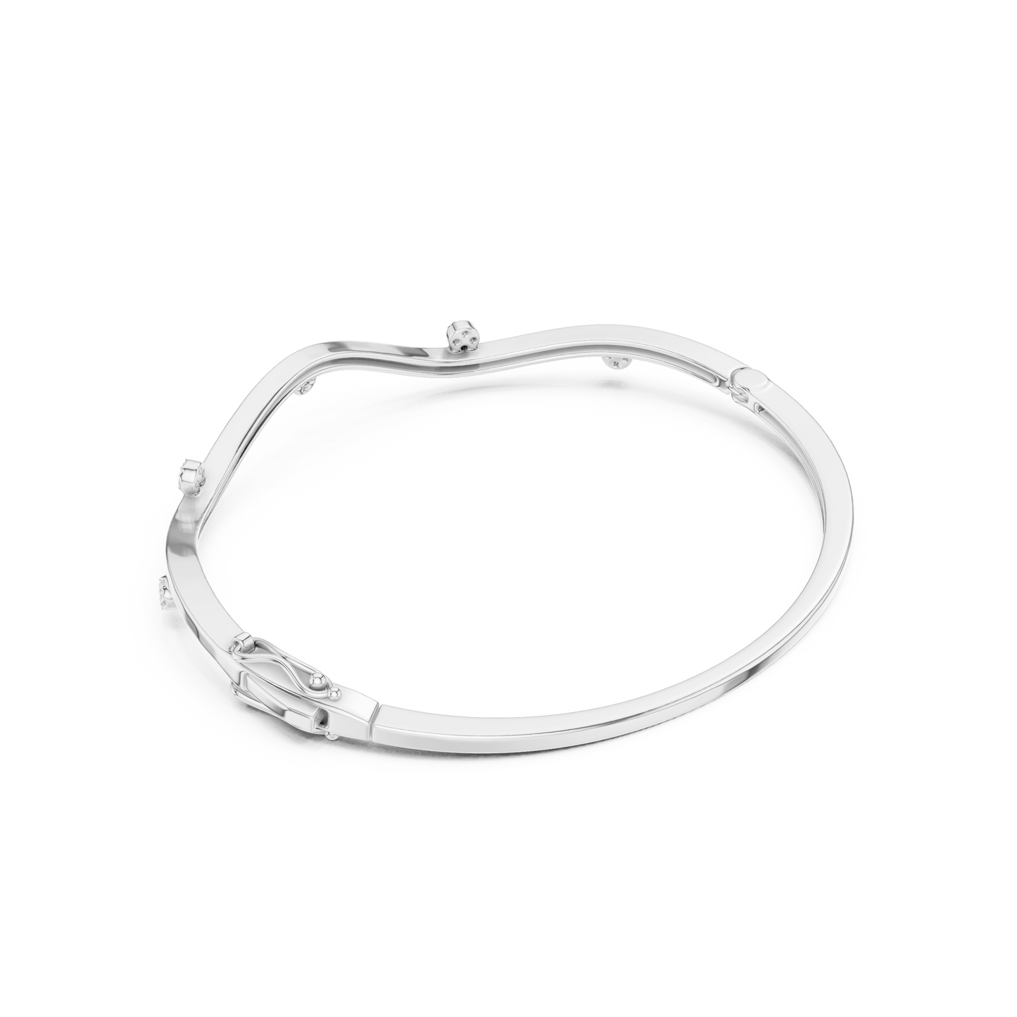 0.10CTW Wave Diamond Station Hinged Bangle - Yellow Gold