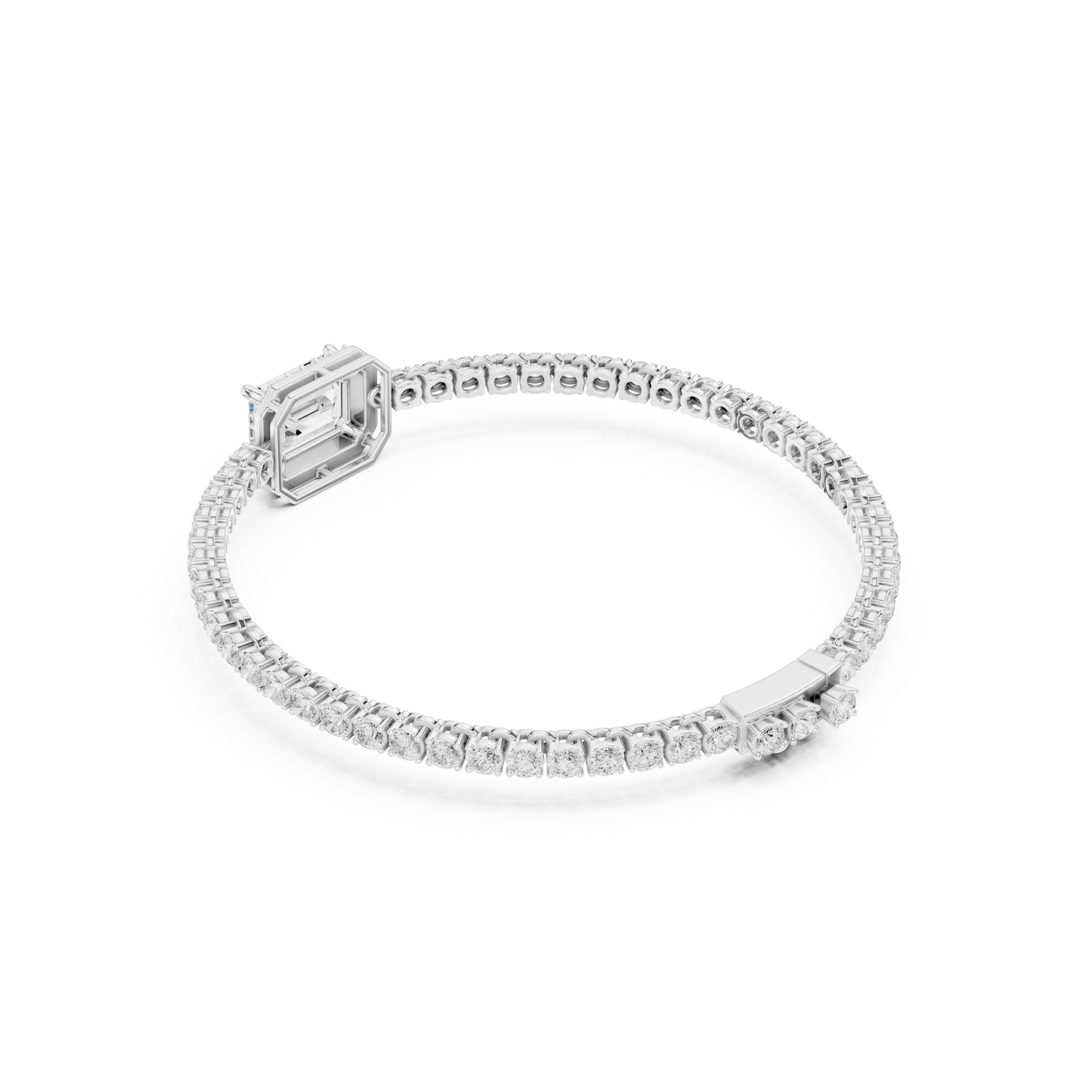 6.19CTW Emerald Cut Diamond Halo Tennis Bracelet - Yellow Gold