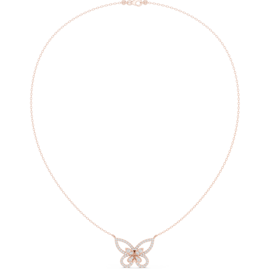 0.73ctw Solid Gold Pave Diamond Butterfly Pendant Layered Necklace