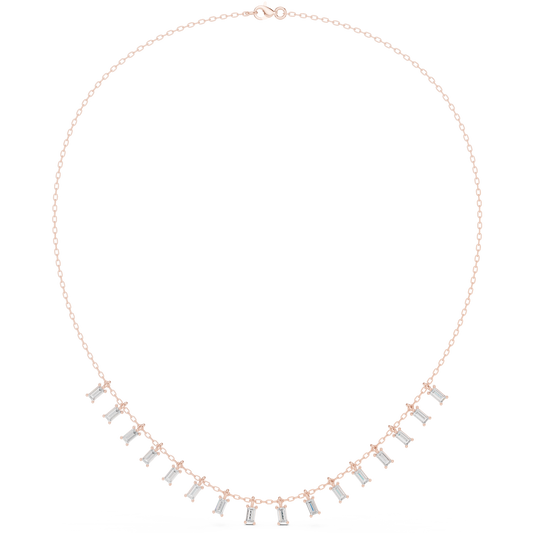 1.74ctw Solid Gold Baguette Diamond Fringe Necklace | Luxury Drop Dangle Choker
