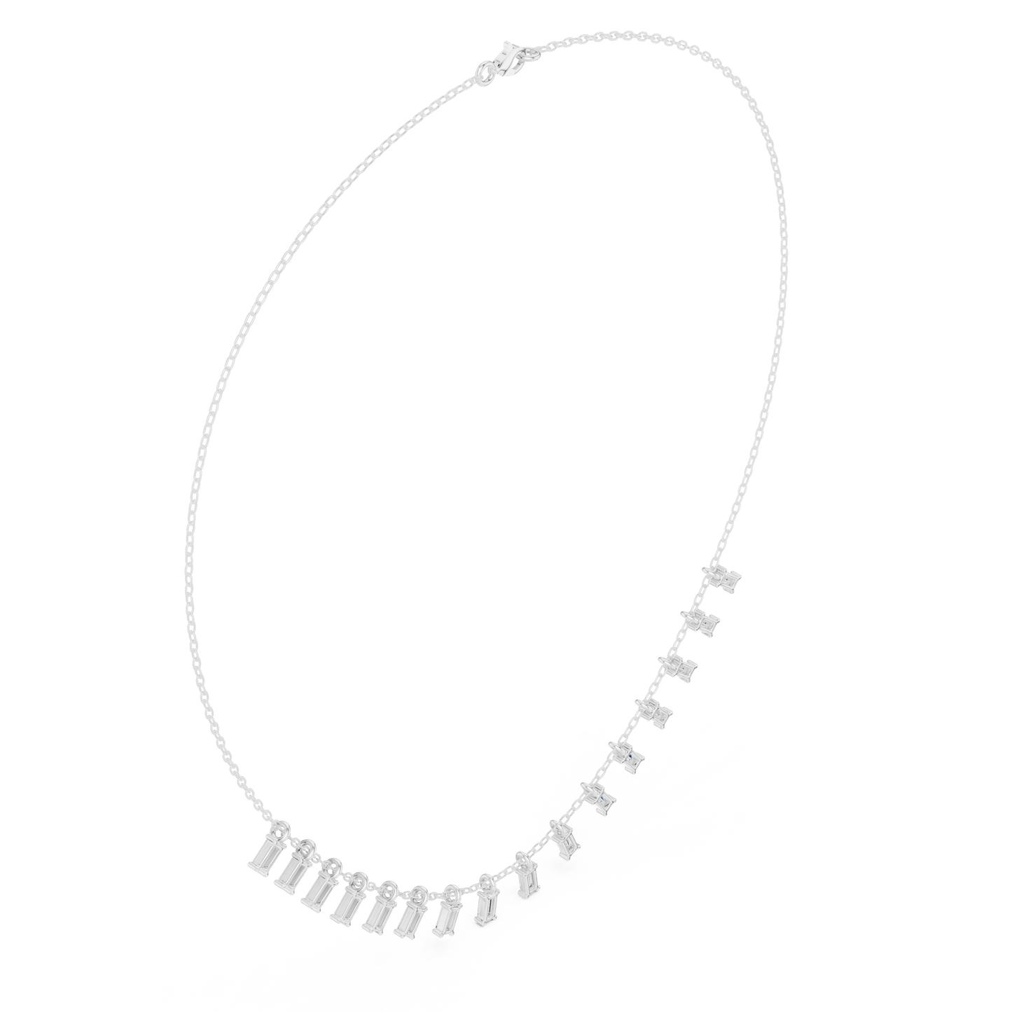 1.74ctw Solid Gold Baguette Diamond Fringe Necklace | Luxury Drop Dangle Choker