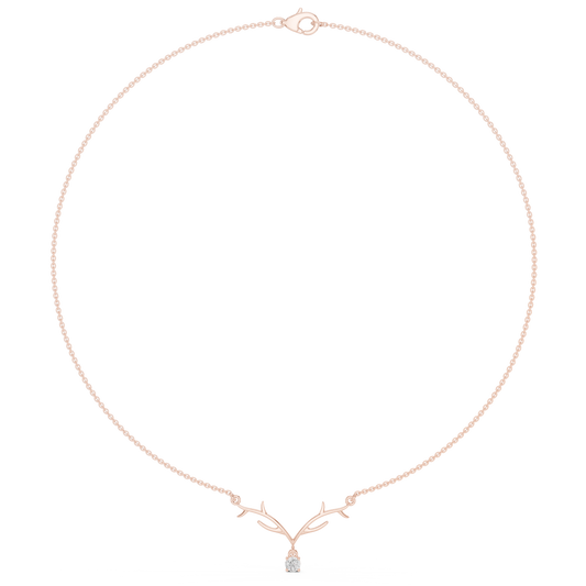 0.24ctw Solid Gold Deer Antler Pendant Round Diamond Solitaire Drop Necklace