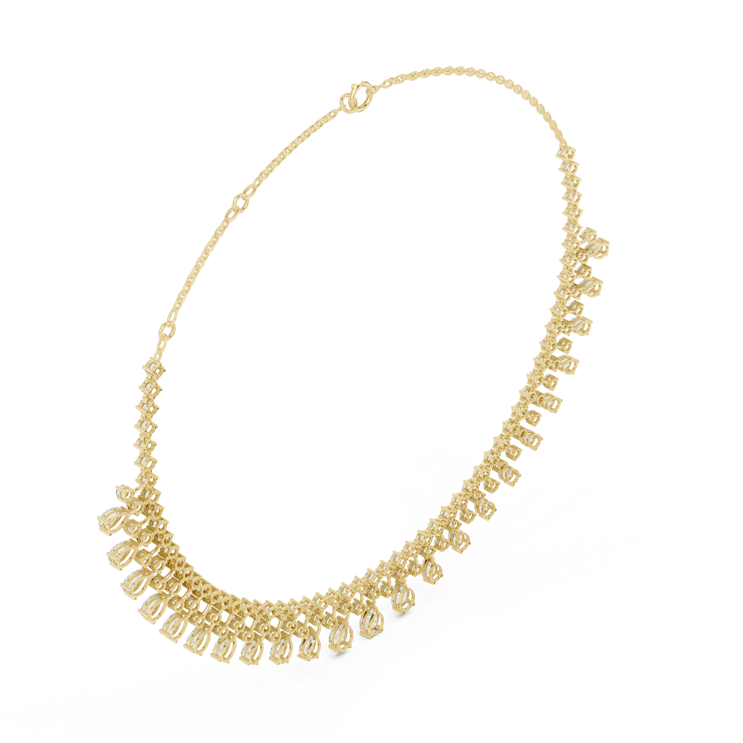 13.54ctw Solid Gold Pear Cut Diamond Fringe Necklace | Luxury Chandelier Choker