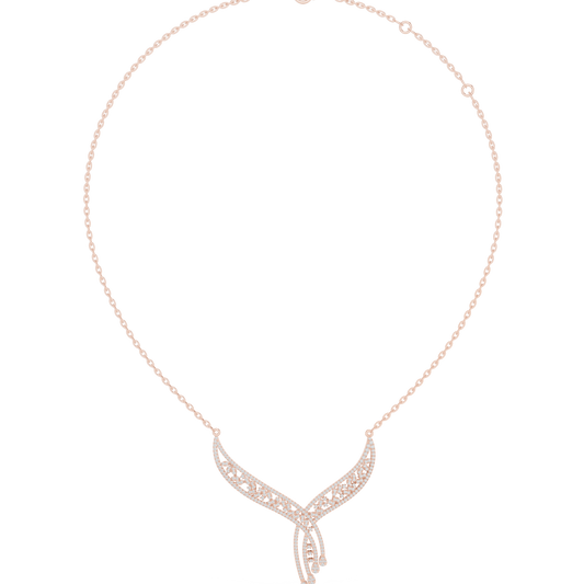 1.51ctw Solid Gold Leaf Filigree Bypass V-Shape Drop Pendant Necklace