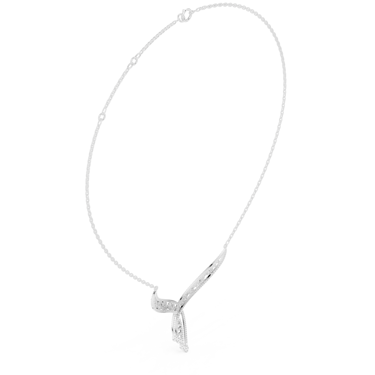 1.51ctw Solid Gold Leaf Filigree Bypass V-Shape Drop Pendant Necklace