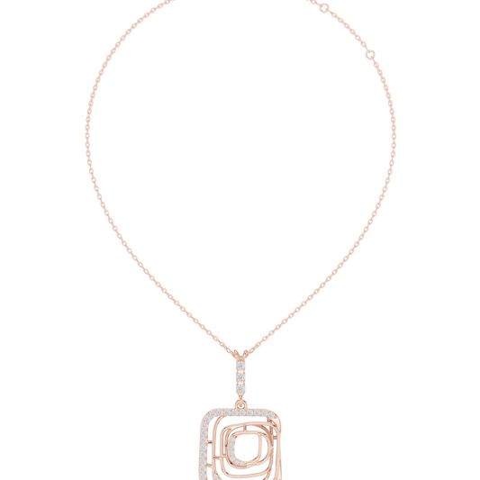0.47ctw Solid Gold Abstract Square Maze Pendant Diamond Accent Necklace