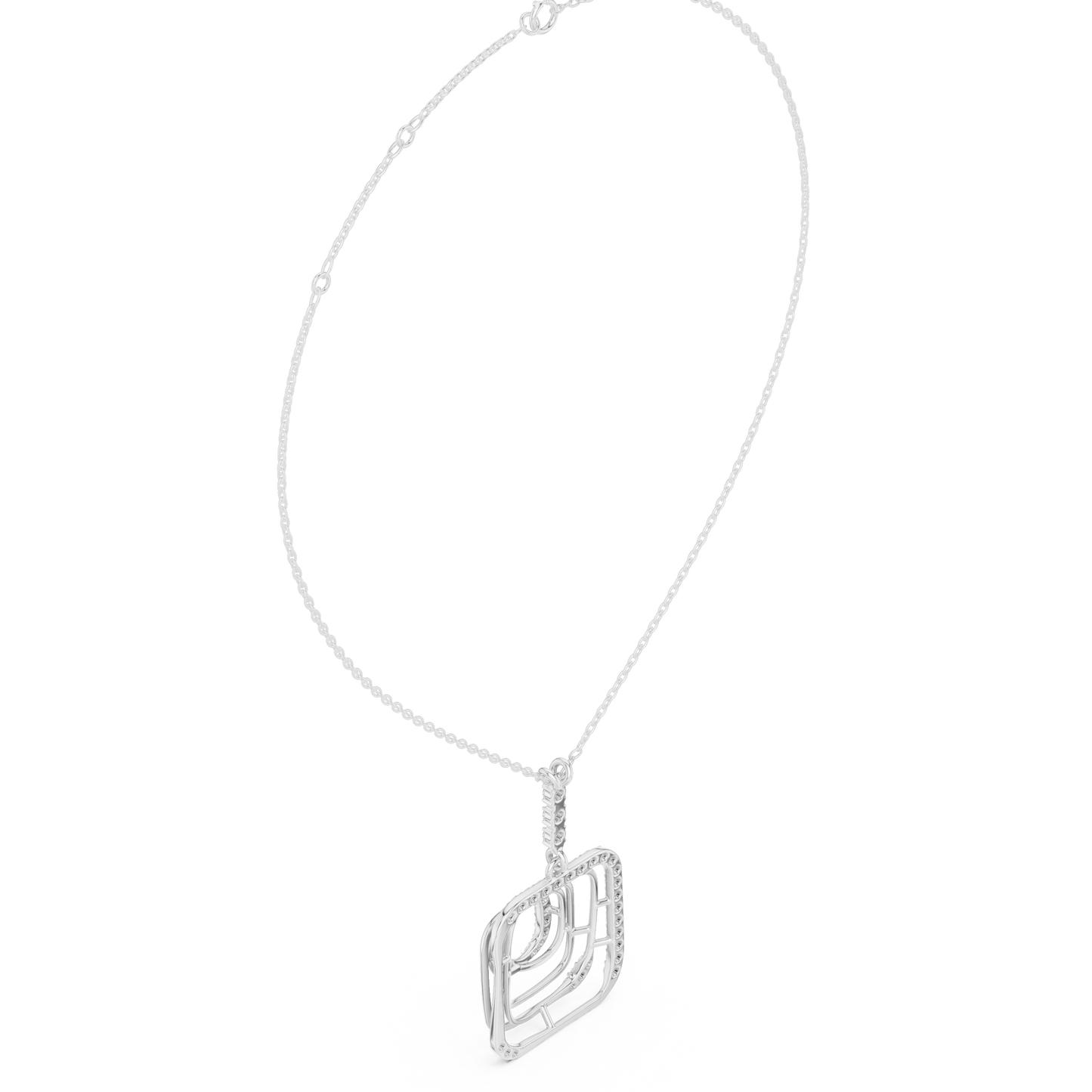 0.47ctw Solid Gold Abstract Square Maze Pendant Diamond Accent Necklace