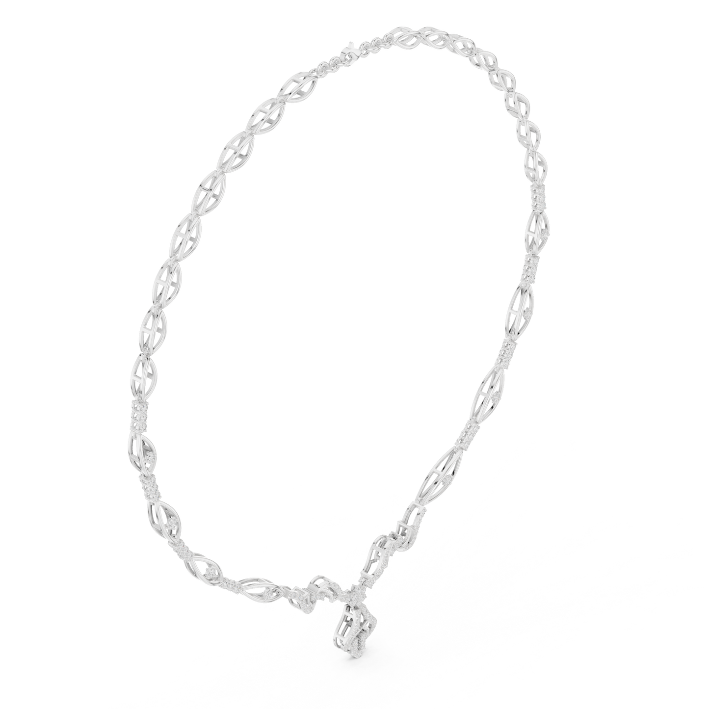 1.84ctw Solid Gold Diamond Drop Necklace | Elegant Wave Bridal Jewelry