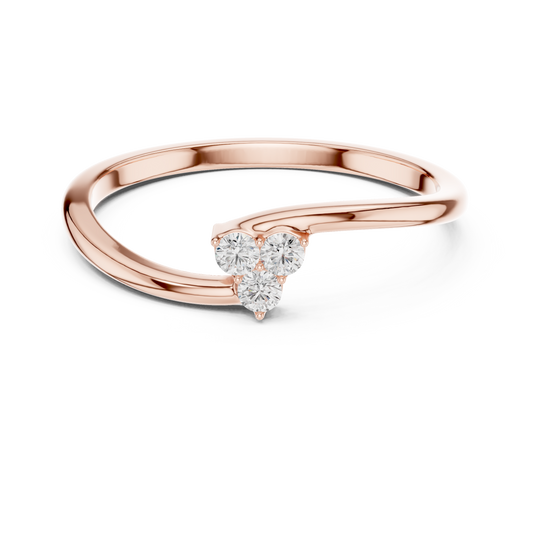 0.09 Carat Round Diamond Three Stone Cluster Bypass Ring | Yellow Gold