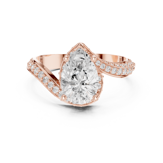 2.20 Carat Pear Cut Diamond Halo Bypass Ring | Yellow Gold